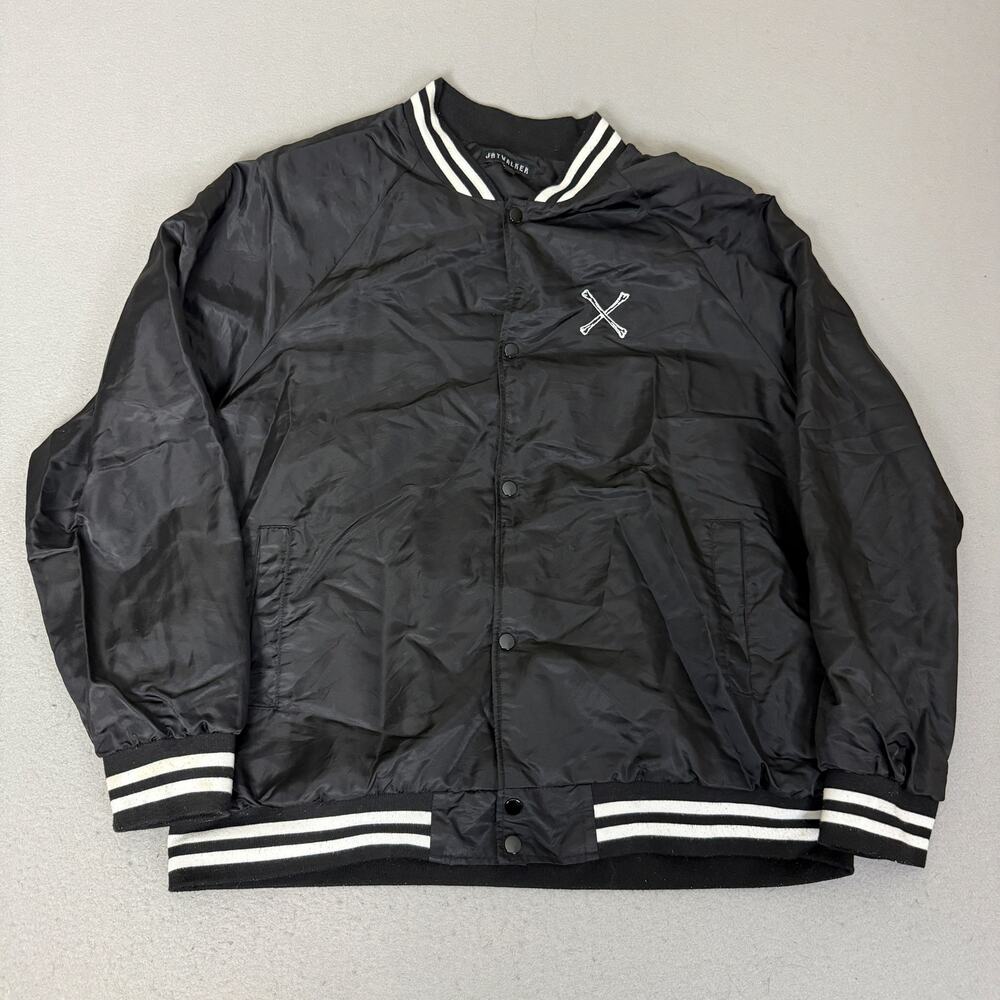 Jaywalker Black Bomber Jacket XXL Lightweight Snap Front Crossbones Varsity